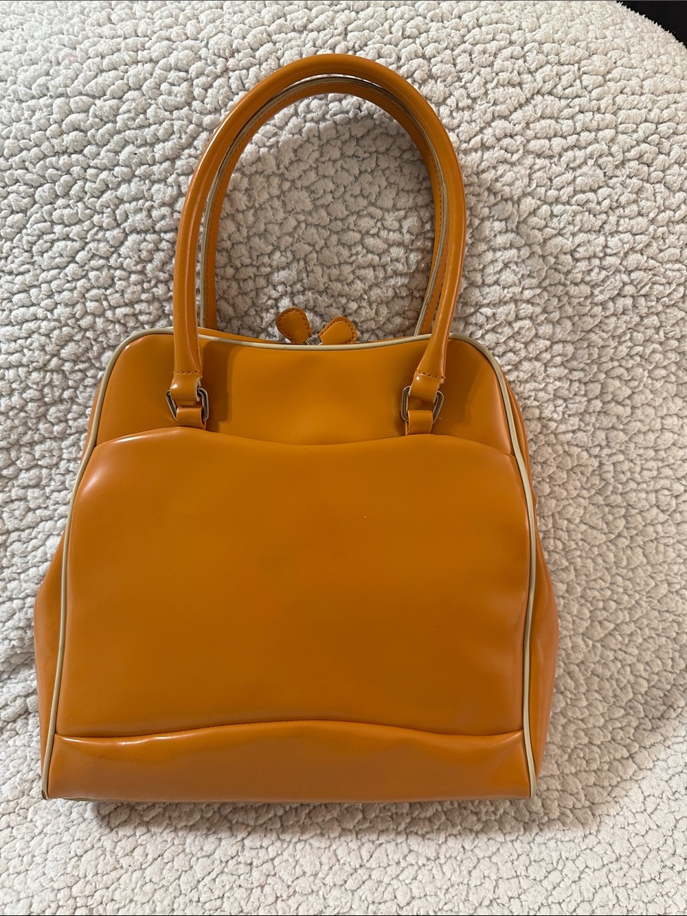 Vintage Liz Claiborne Orange Tan Glossy Top-Handle Satchel